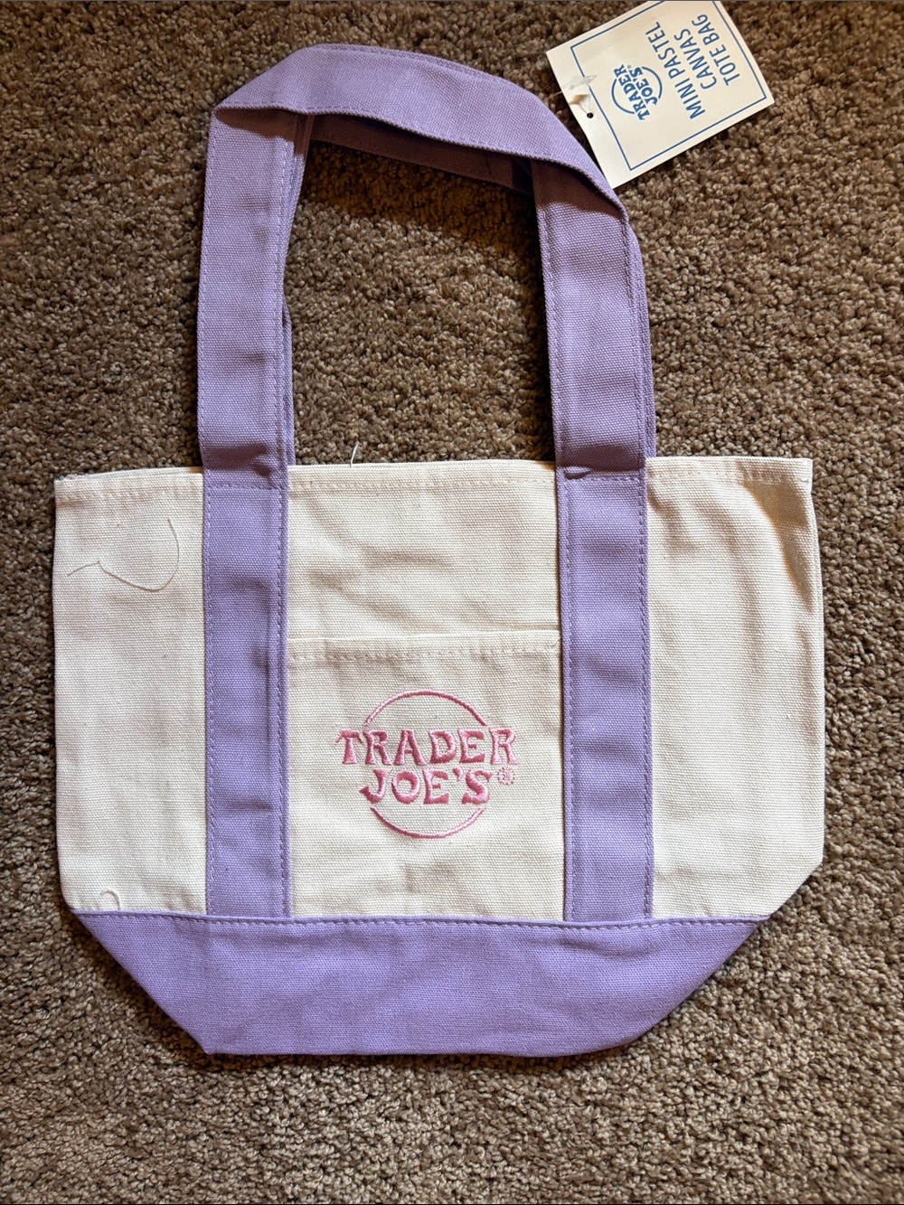 Trader Joe's Purple-Trim Mini Canvas Tote Bag